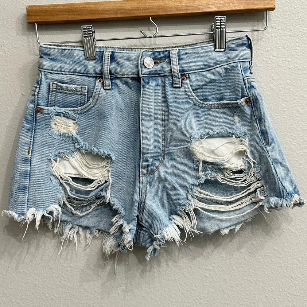 Pacsun High Rise Festival Distressed Jean Shorts Women’s Size 24 Light Wash